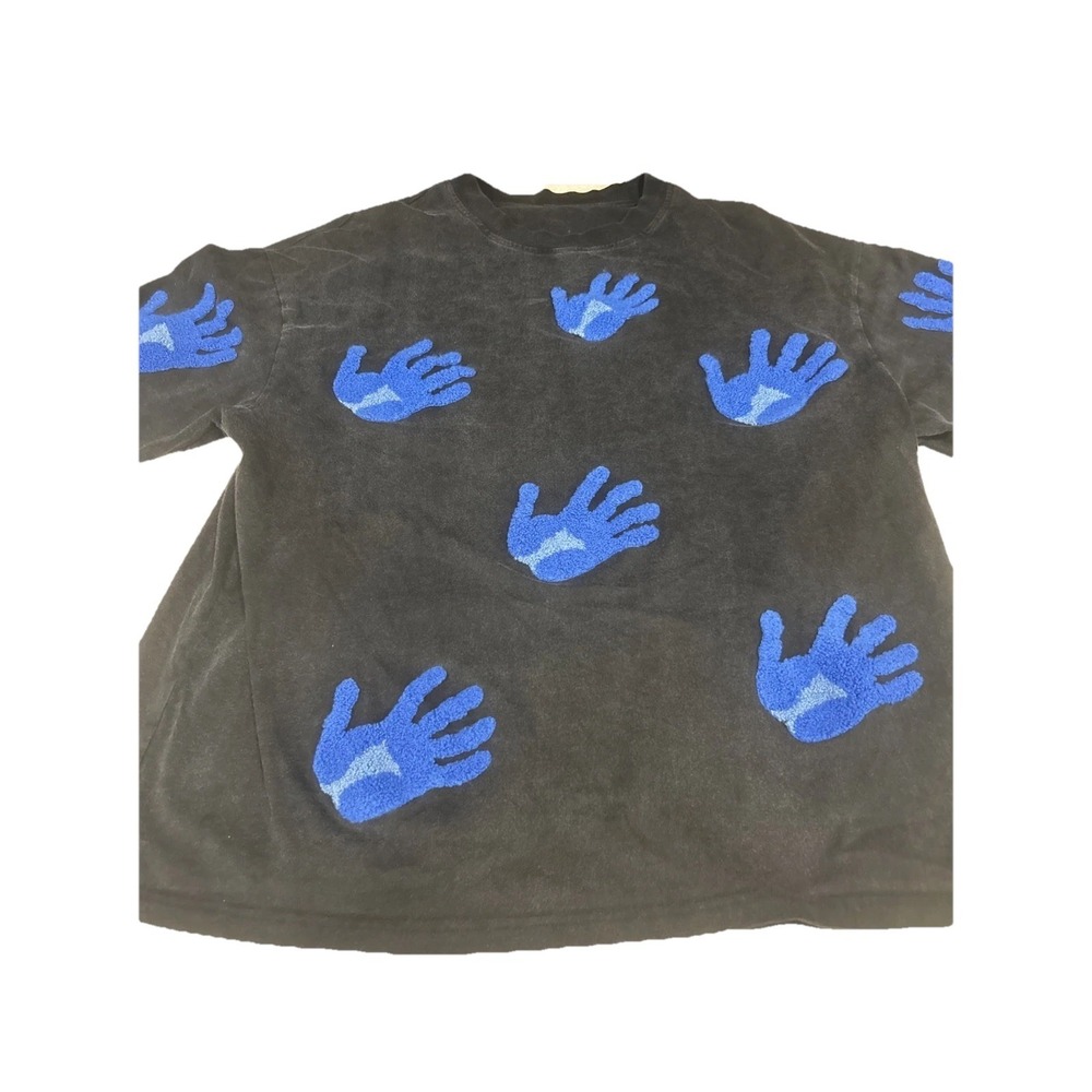 Vintage Y2k Hand Print Shag Rug Heavy Blue Black Acid Wash Boxyish Large